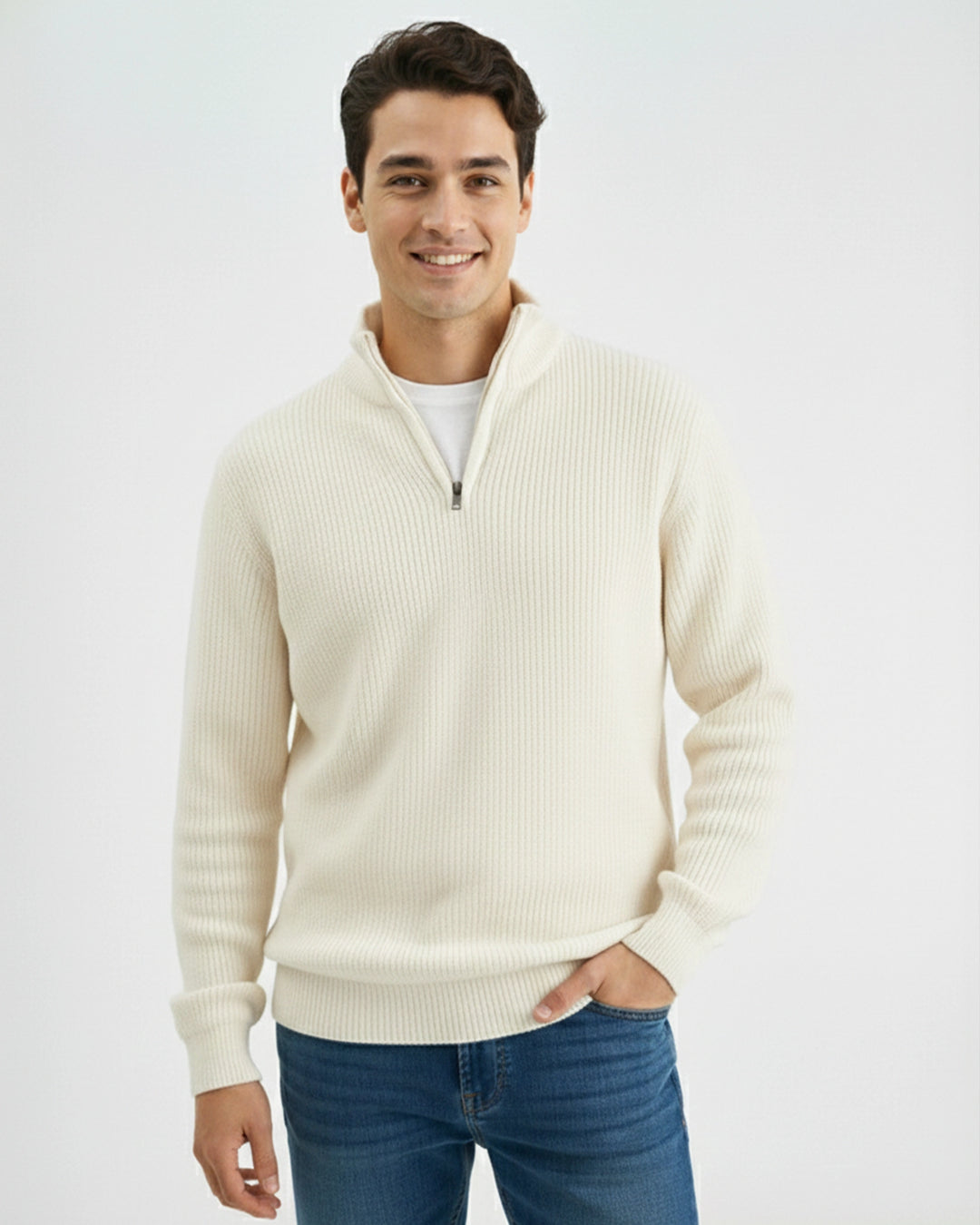 Men's white Textured Sweater