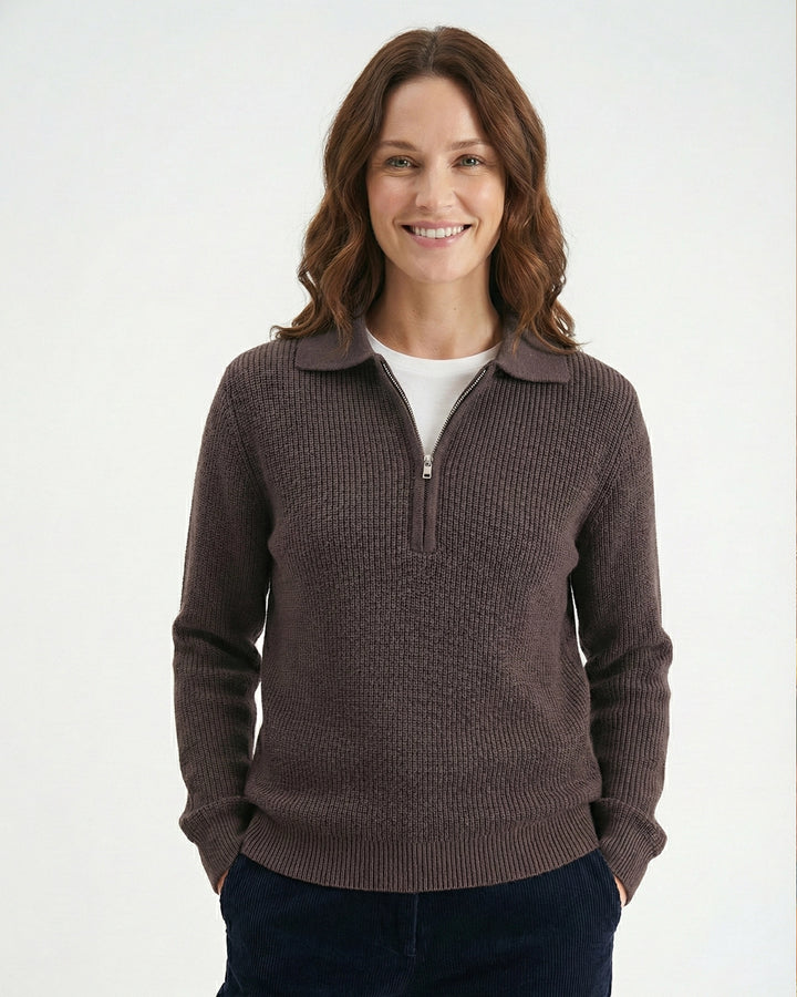 Women Brown Polo Sweater