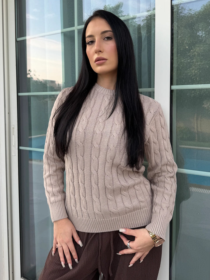 Women’s Beige Cable Knit Sweater