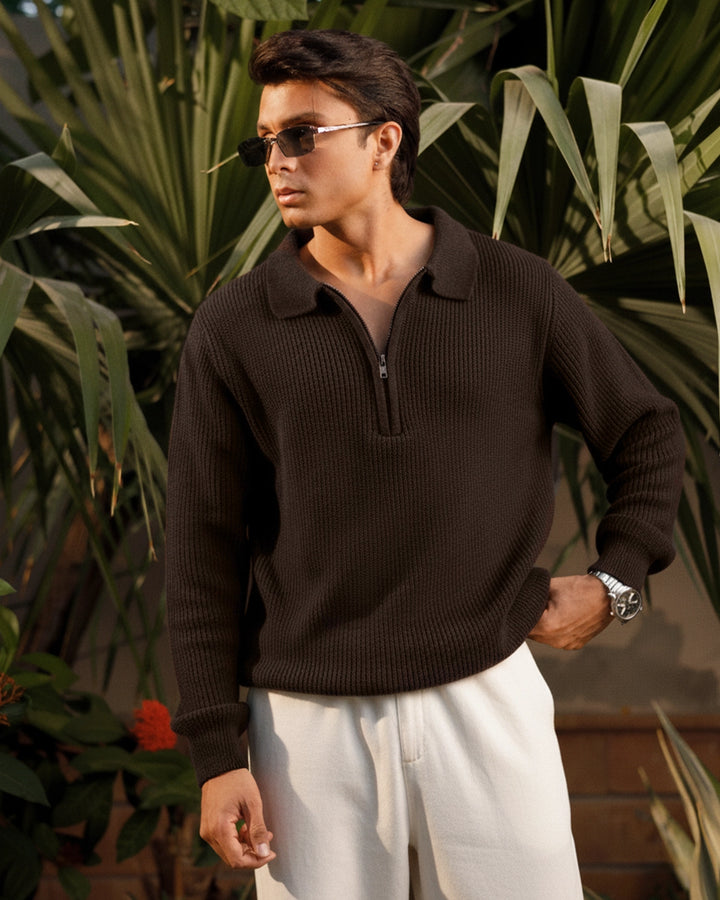 Choco Brown Polo Sweater
