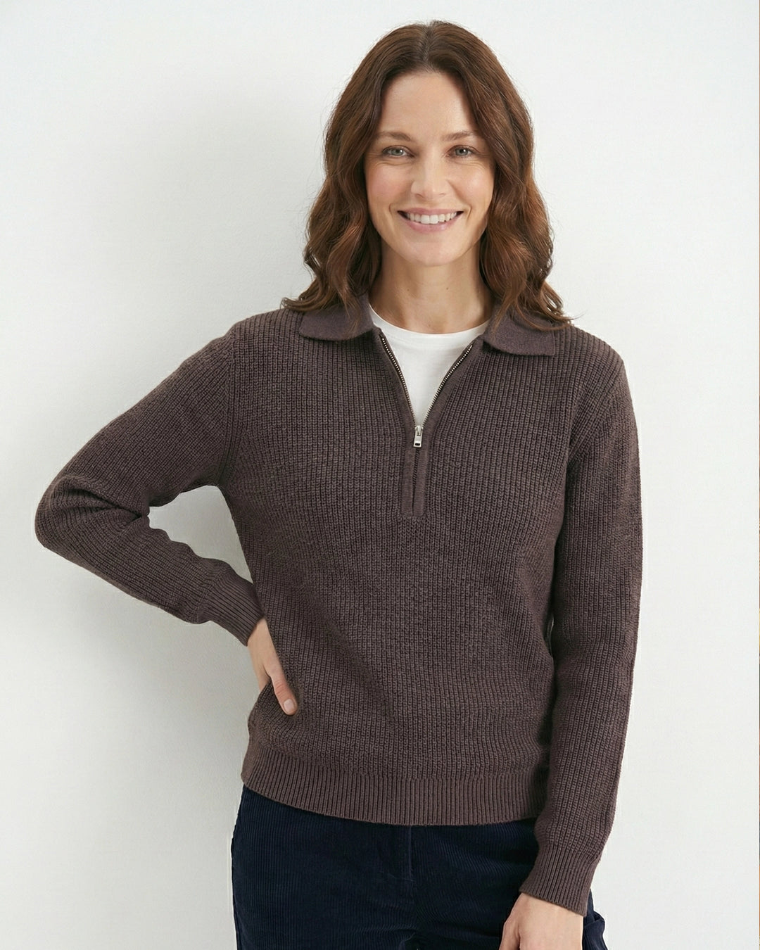 Women Brown Polo Sweater