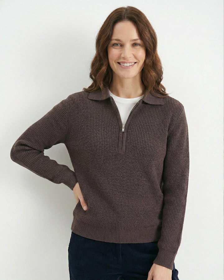 Women Brown Polo Sweater