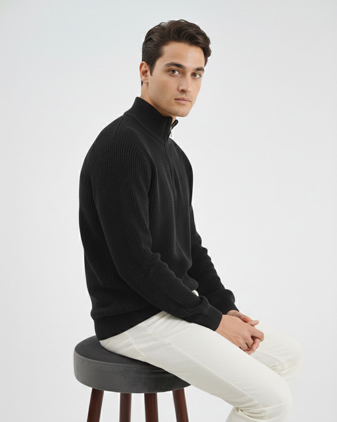 Men's Black Textured Sweater