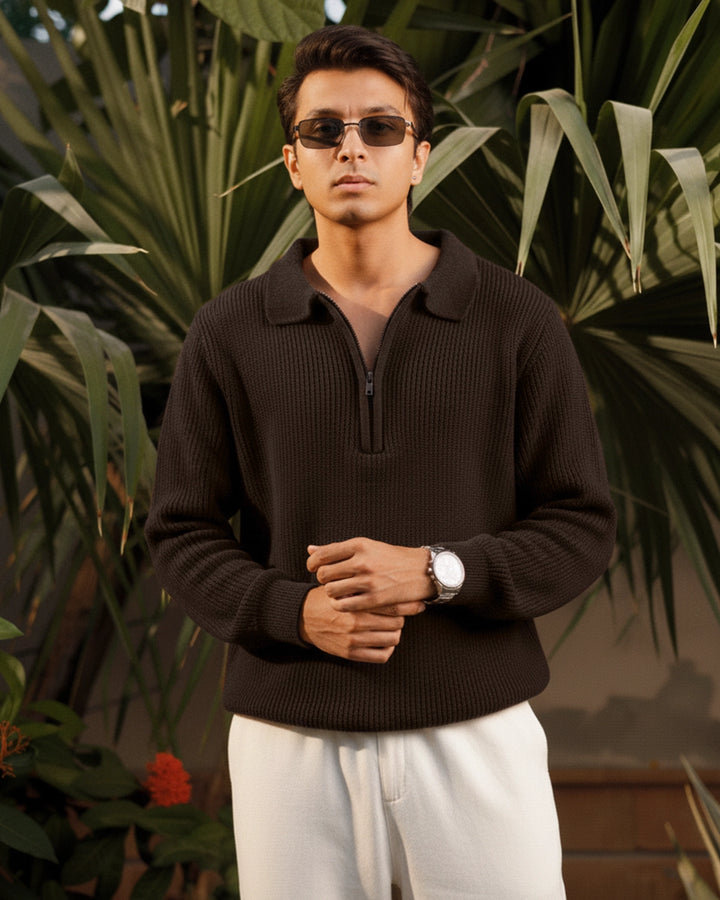 Choco Brown Polo Sweater