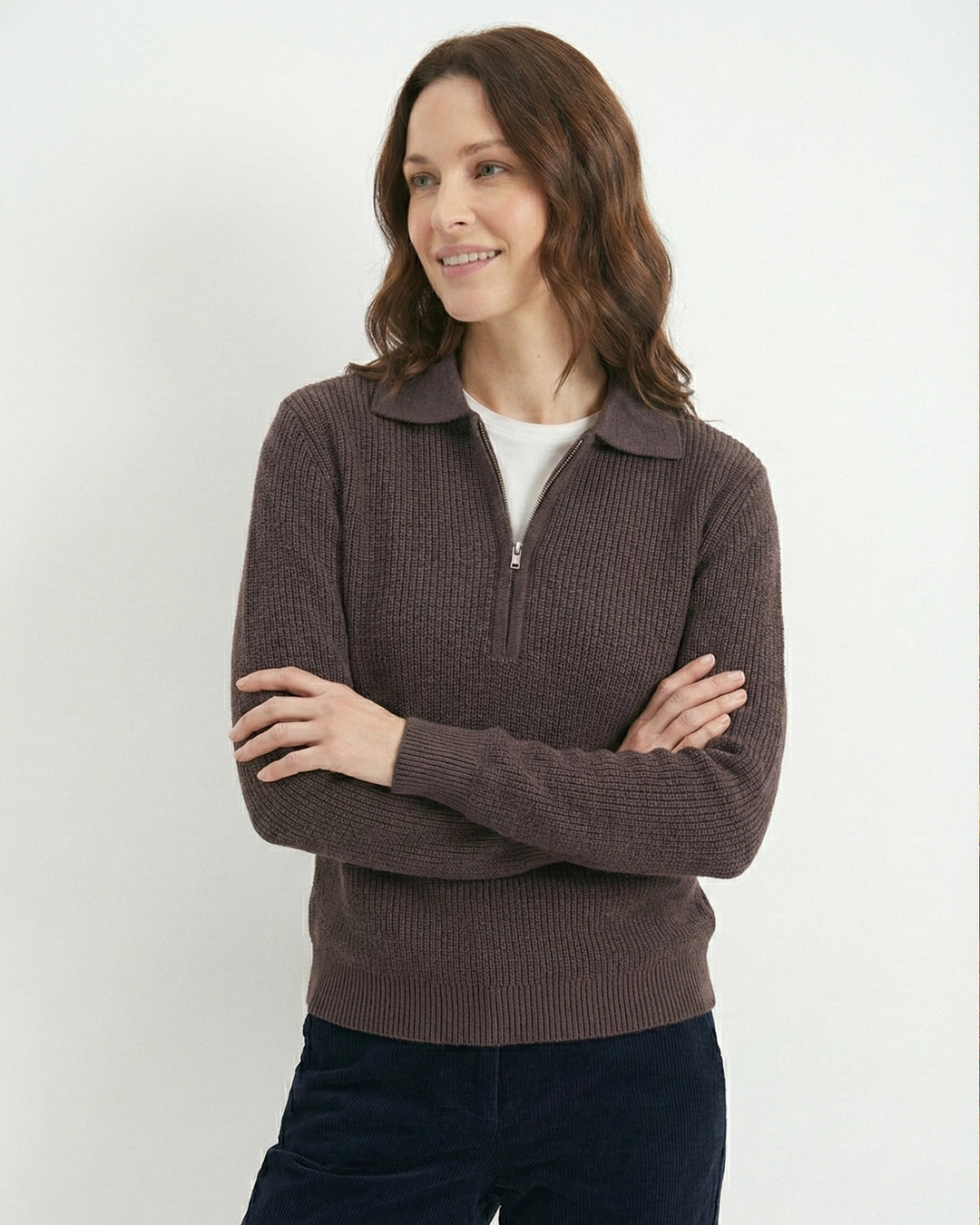 Women Brown Polo Sweater