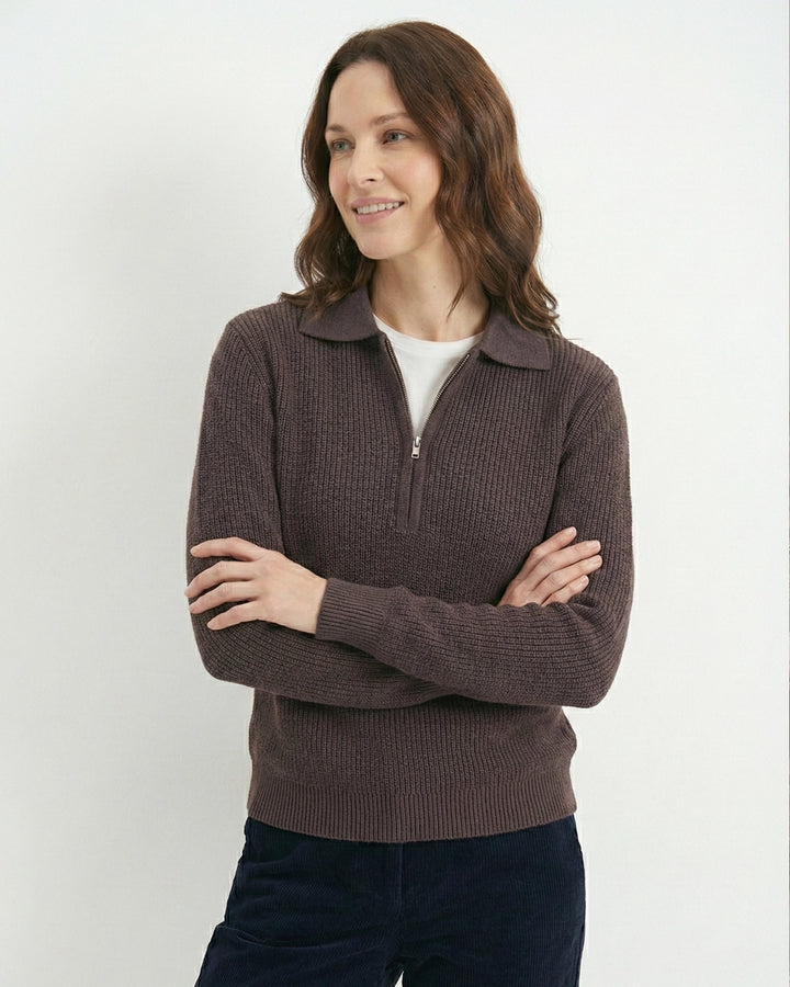 Women Brown Polo Sweater