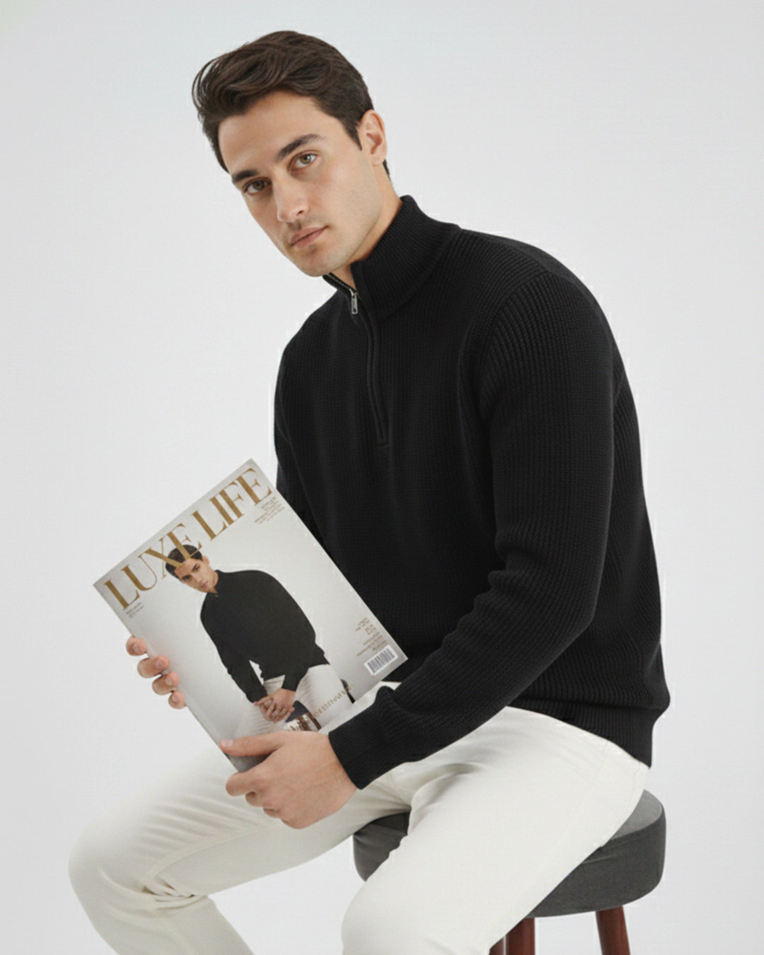 Men's Black Textured Sweater