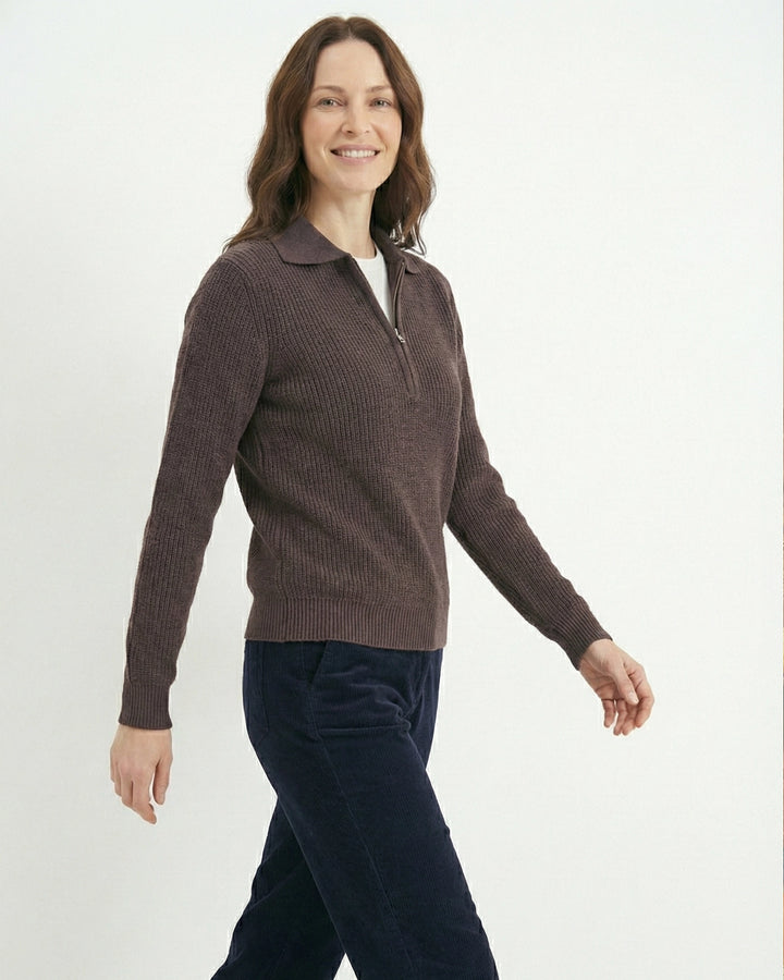 Women Brown Polo Sweater