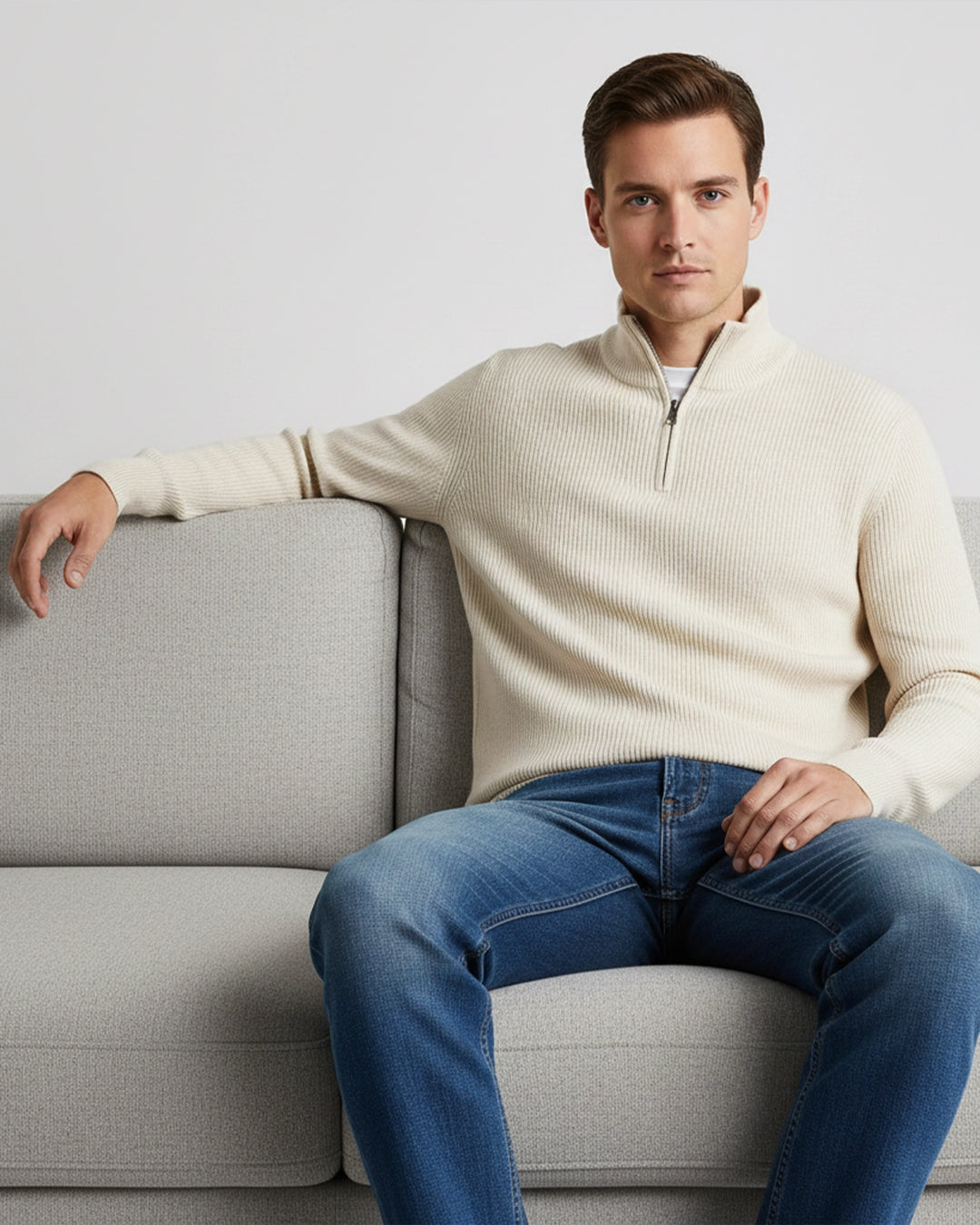Men's white Textured Sweater