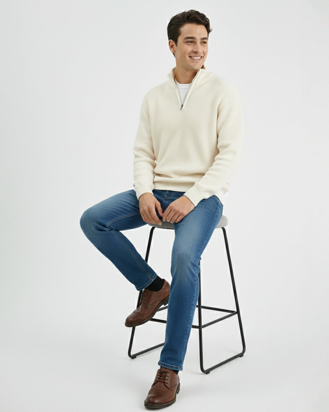 Men's white Textured Sweater