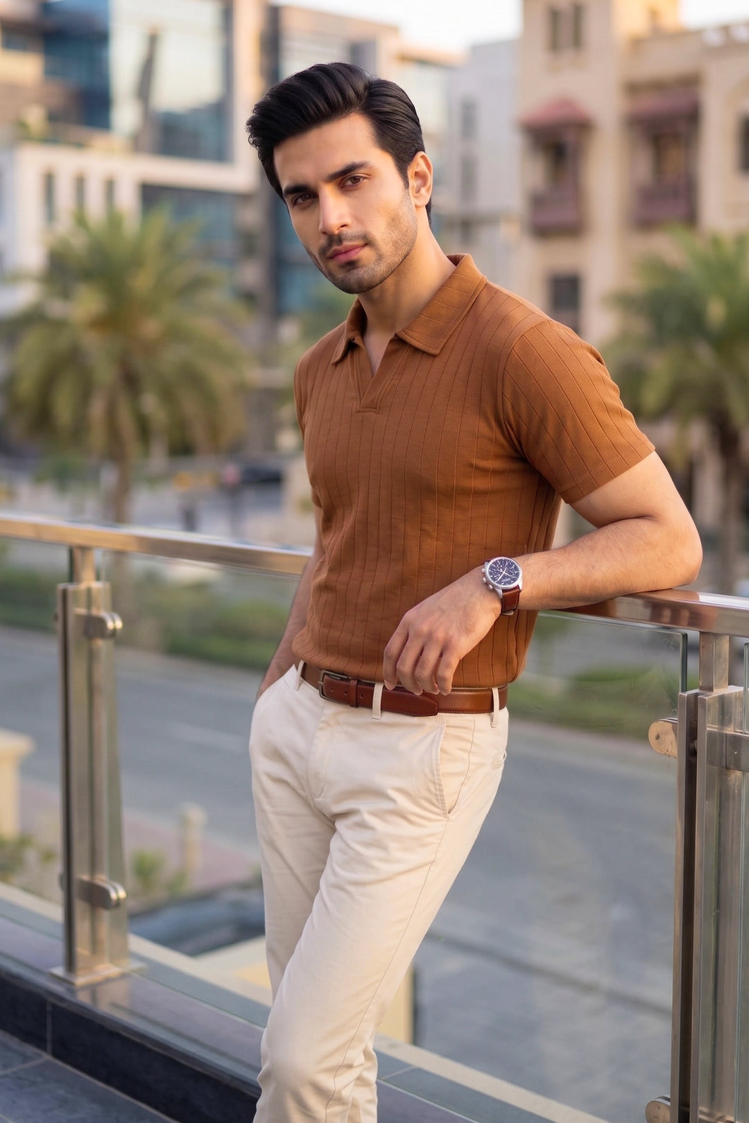 Drop Needle Knit Polo Shirt – Mustard