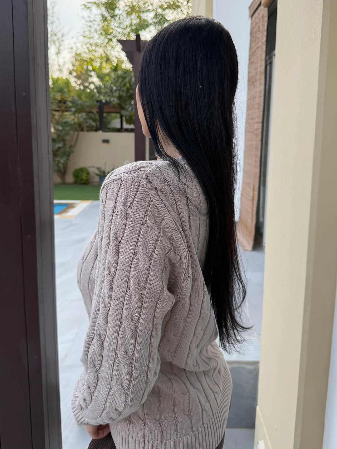Women’s Beige Cable Knit Sweater