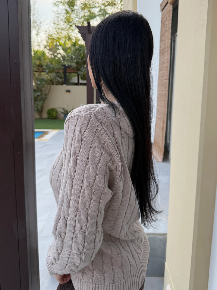 Women’s Beige Cable Knit Sweater