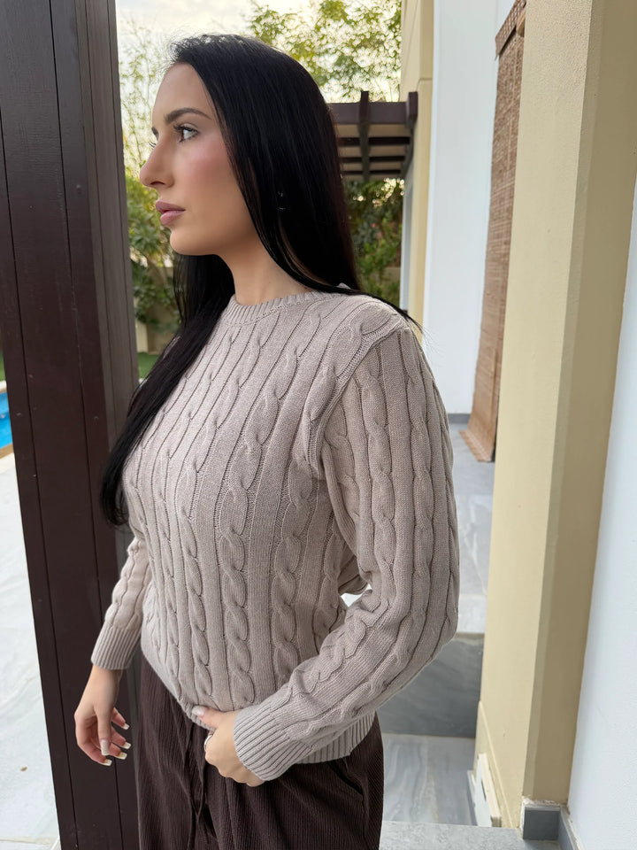 Women’s Beige Cable Knit Sweater