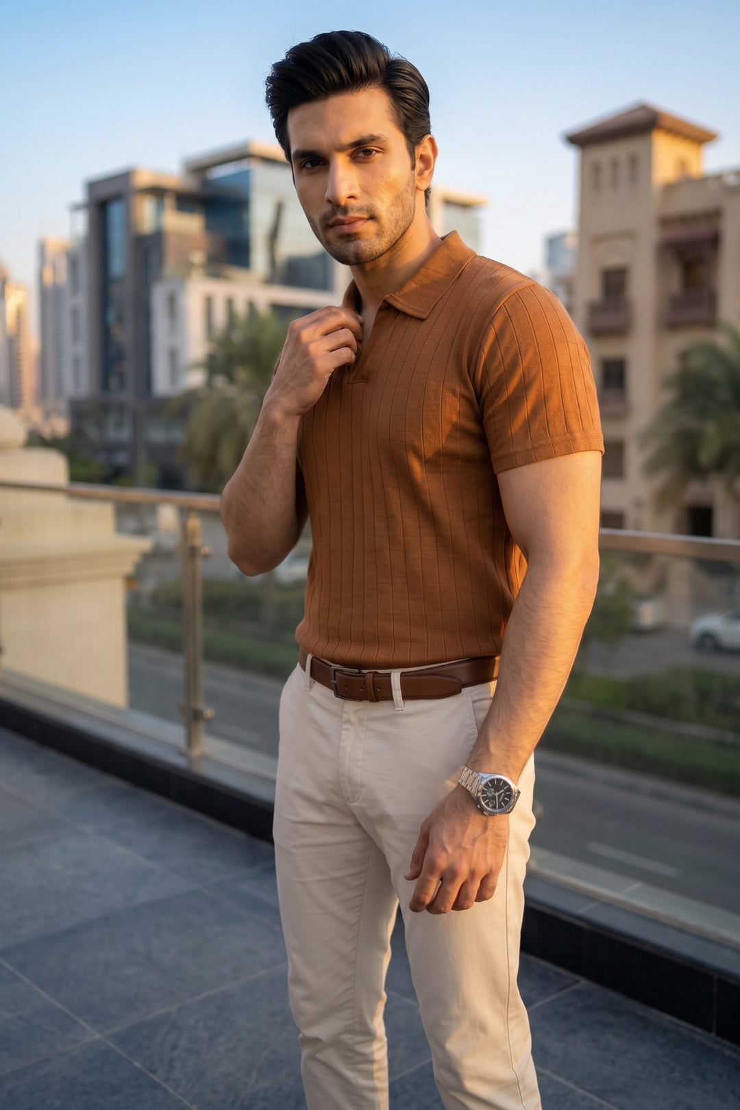 Drop Needle Knit Polo Shirt – Mustard