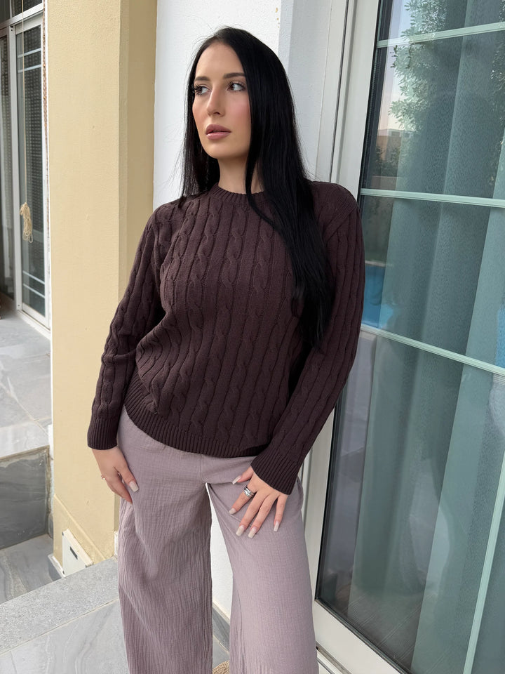 Women’s Brown Cable Knit Sweater
