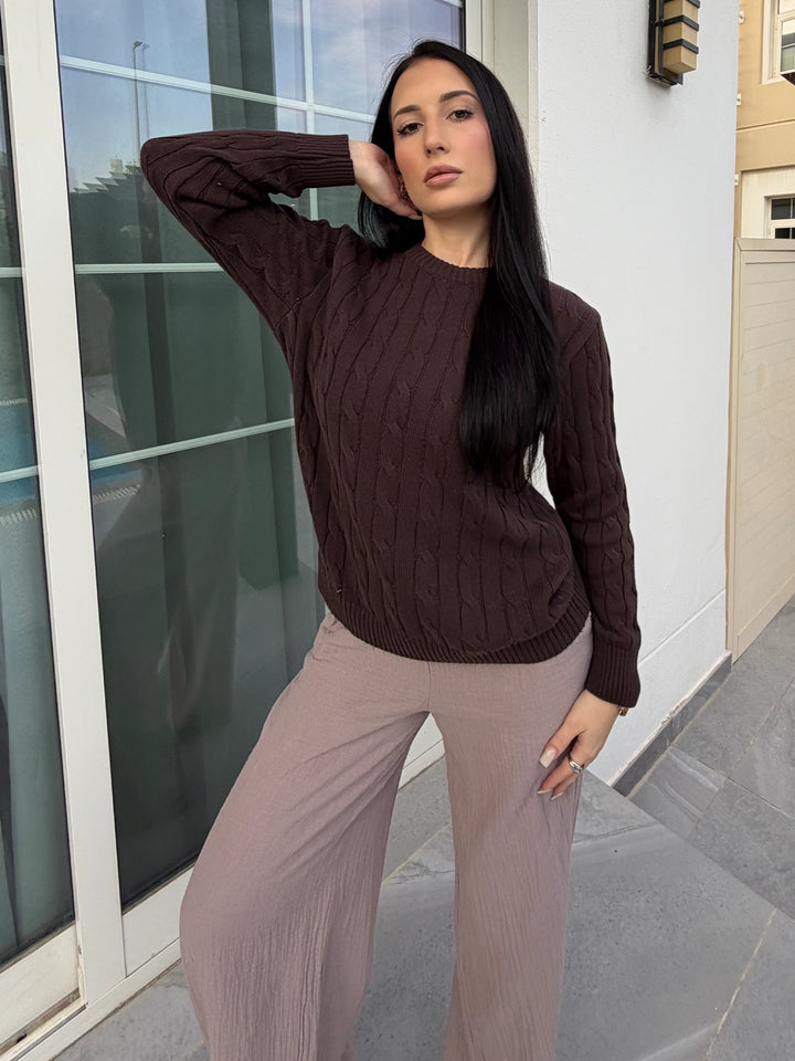 Women’s Brown Cable Knit Sweater
