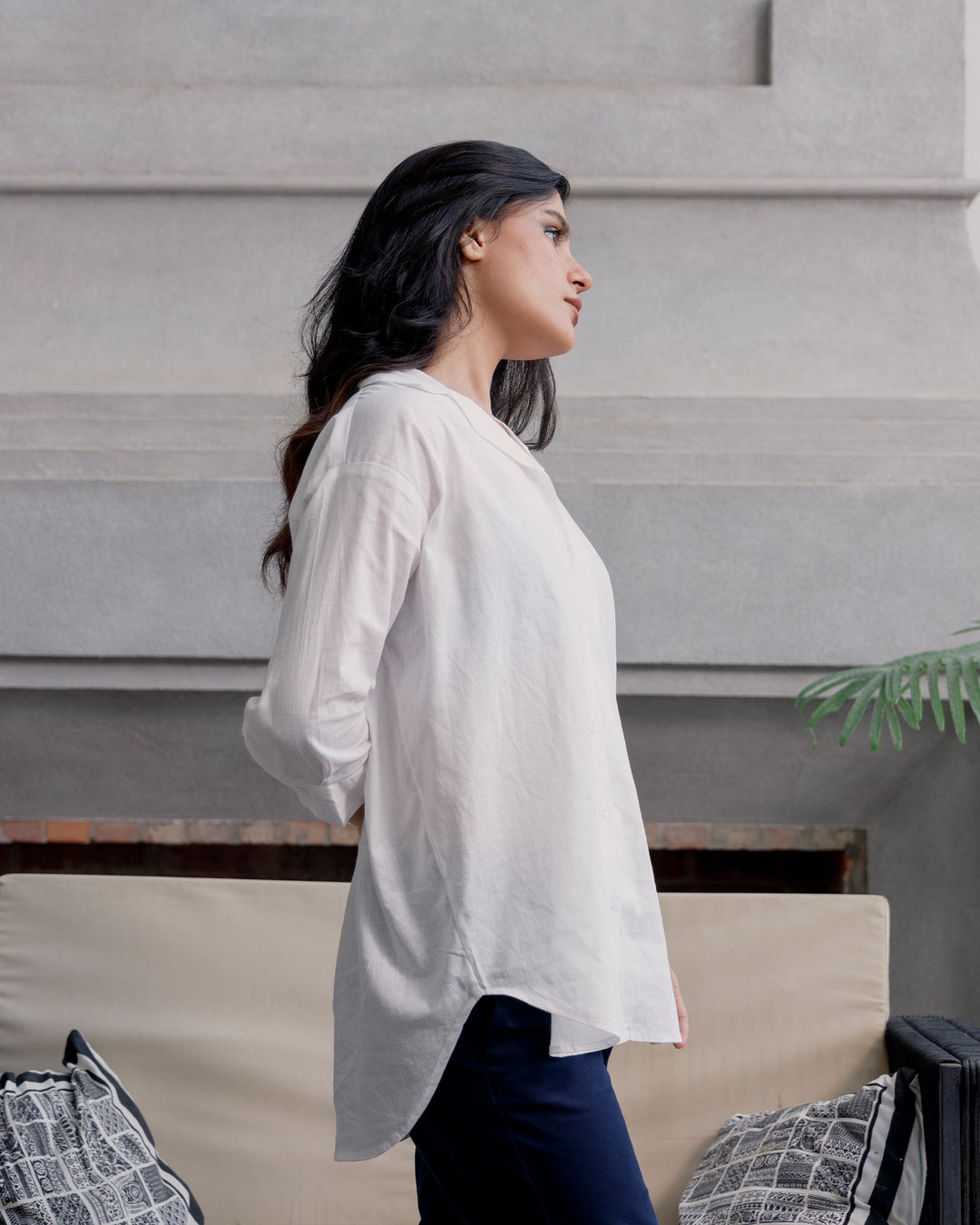 White Linen Cuban Collar Shirt