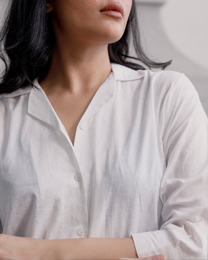 White Linen Cuban Collar Shirt