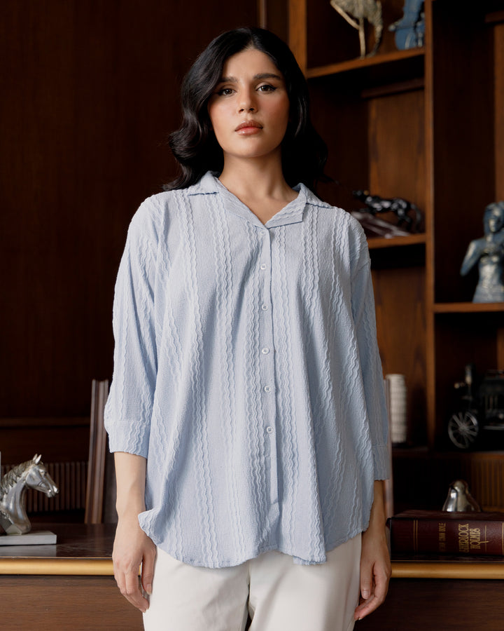 Blue Ripple Cuban Collar Shirt