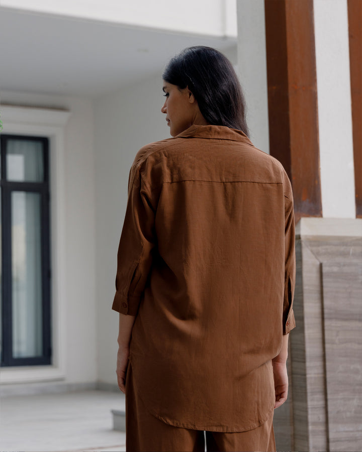 Chestnut Cuban Collar Co-ord Set
