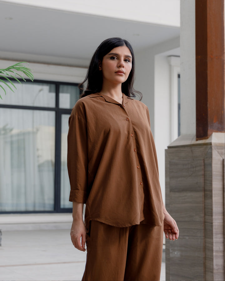 Chestnut Cuban Collar Co-ord Set