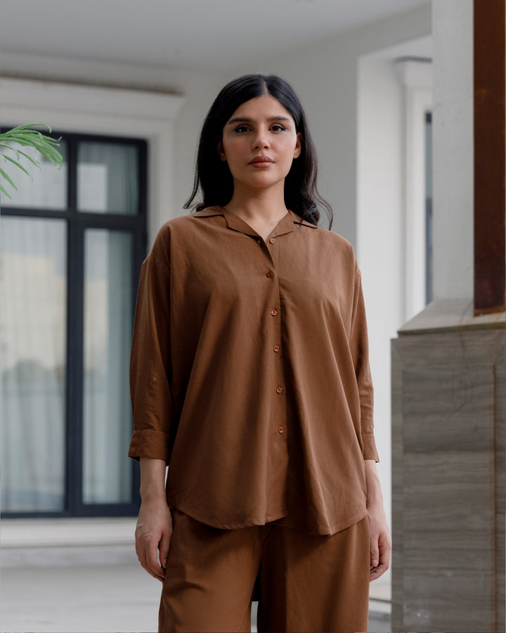 Chestnut Cuban Collar Co-ord Set