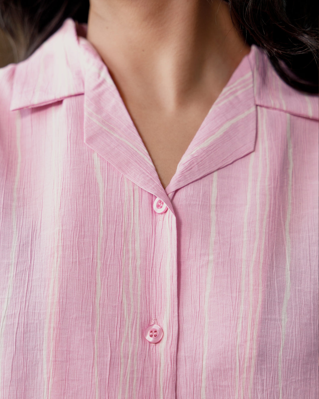 Blush Striped Cuban Collar Shirt