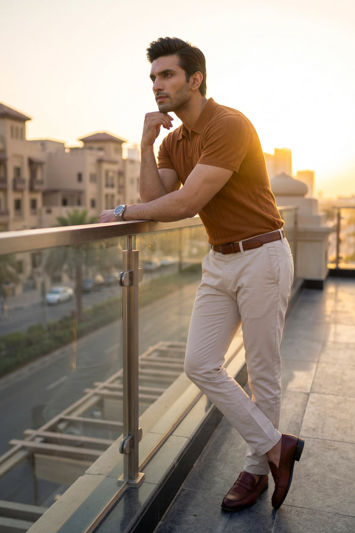 Drop Needle Knit Polo Shirt – Mustard