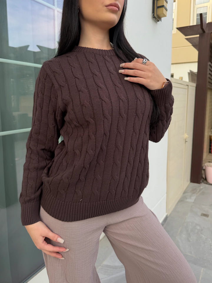 Women’s Brown Cable Knit Sweater