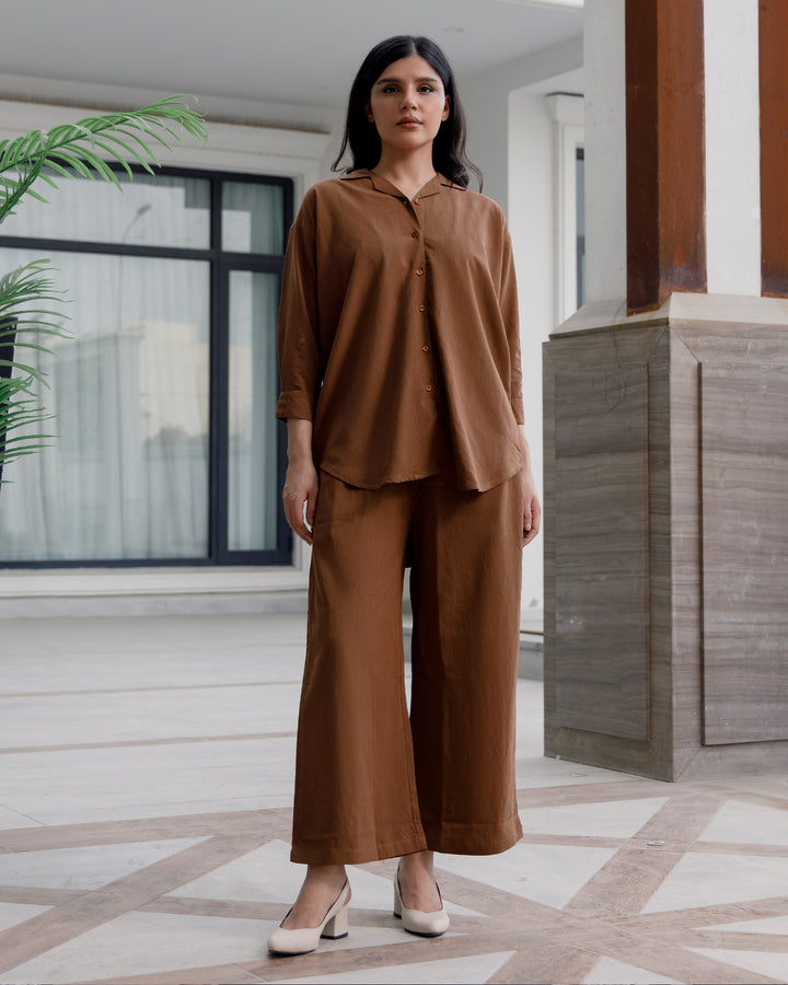 Chestnut Cuban Collar Co-ord Set