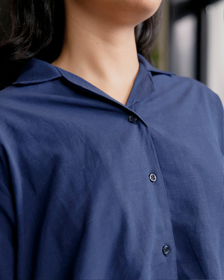 Navy Cuban Collar Co-ord Set