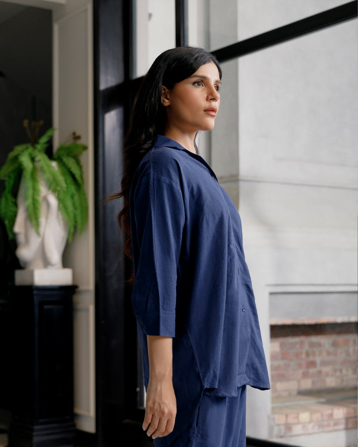 Navy Cuban Collar Co-ord Set