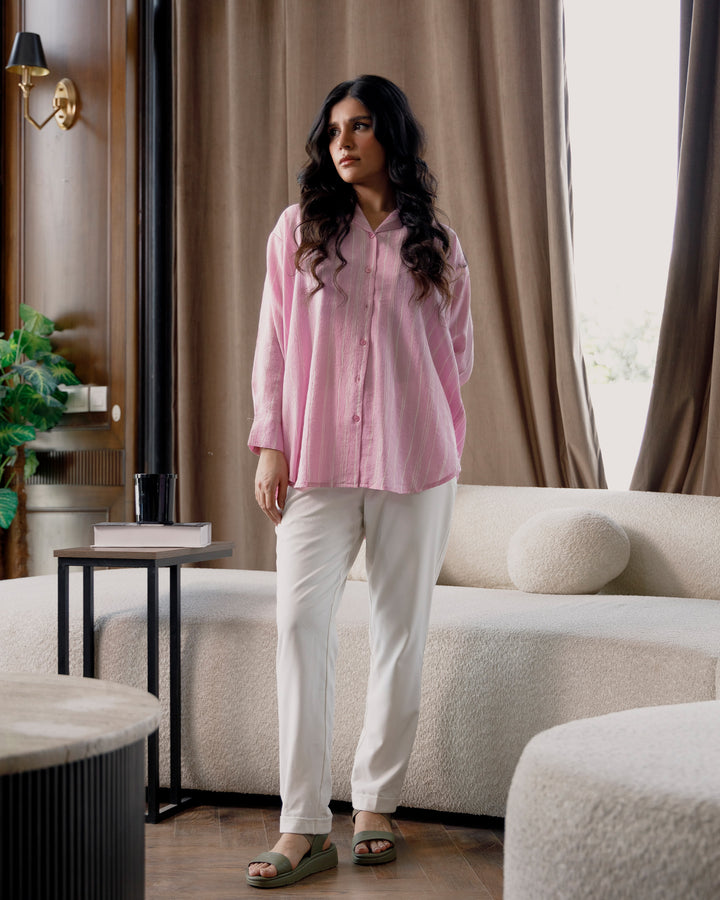 Blush Striped Cuban Collar Shirt