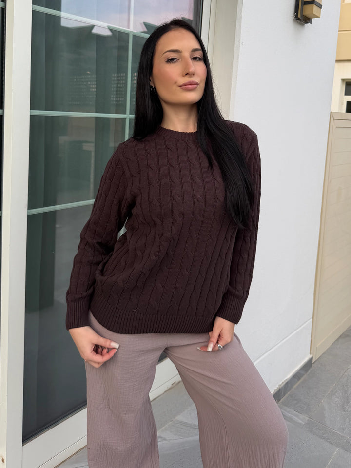 Women’s Brown Cable Knit Sweater