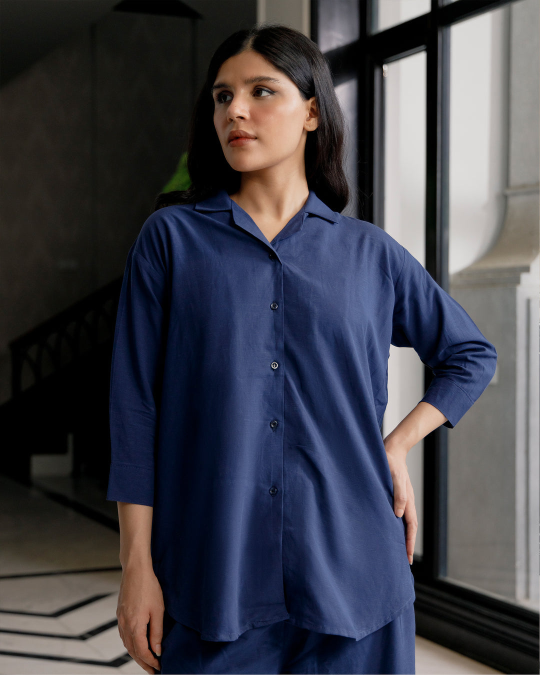 Navy Cuban Collar Co-ord Set