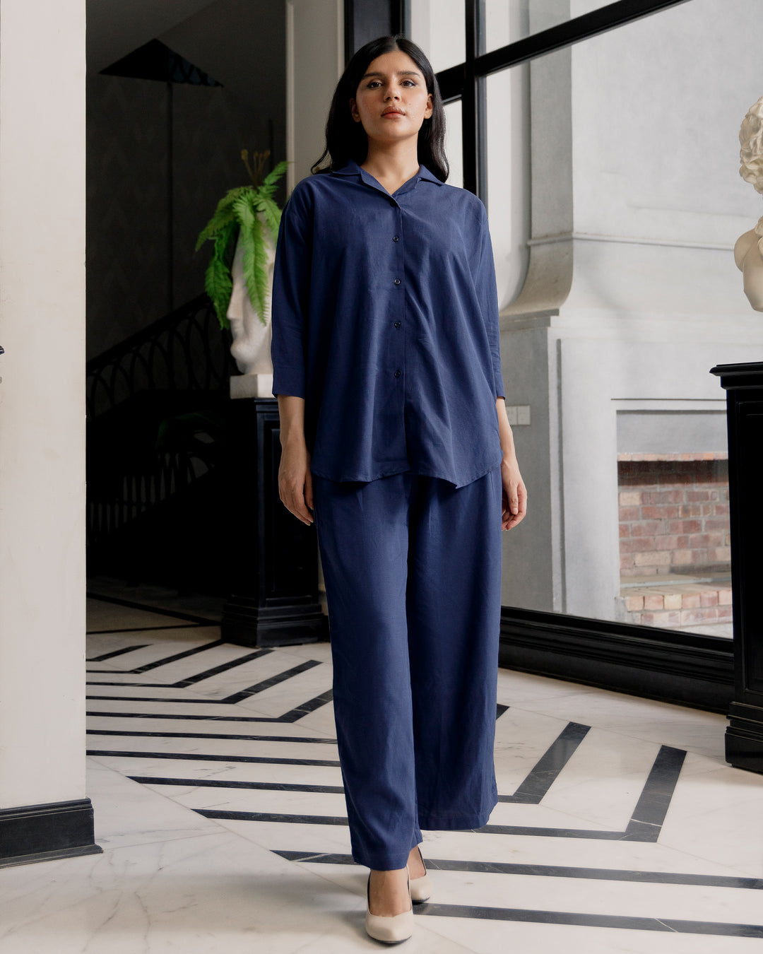 Navy Cuban Collar Co-ord Set