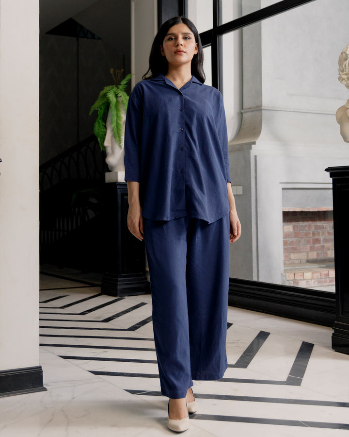 Navy Cuban Collar Co-ord Set