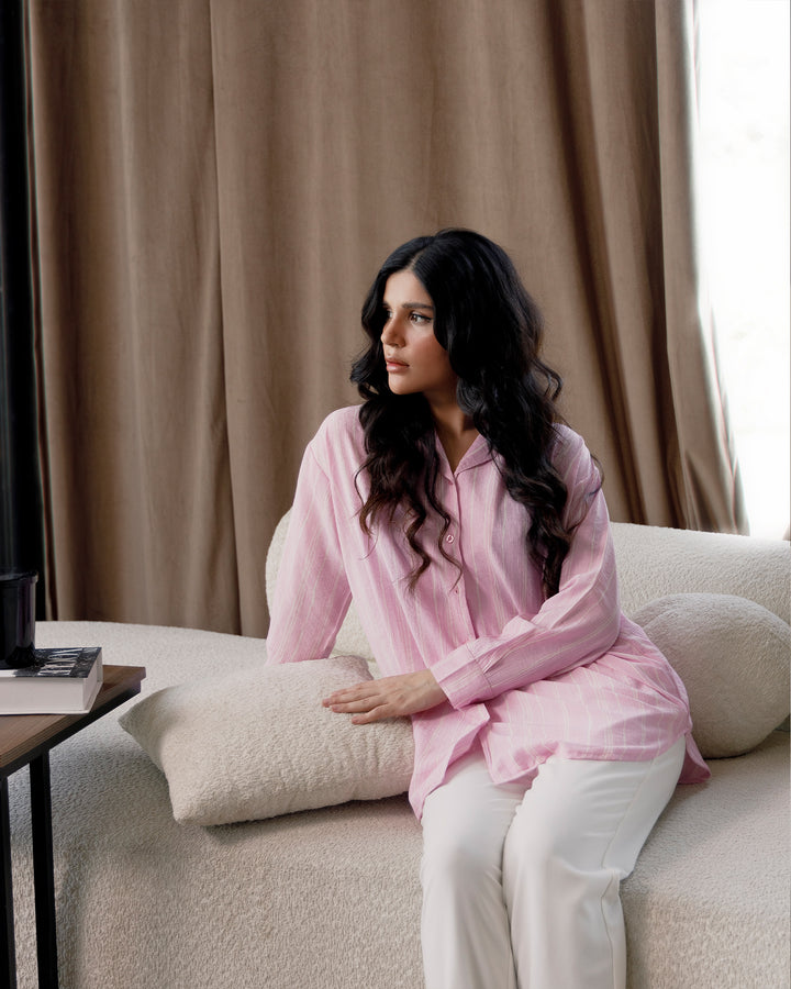 Blush Striped Cuban Collar Shirt