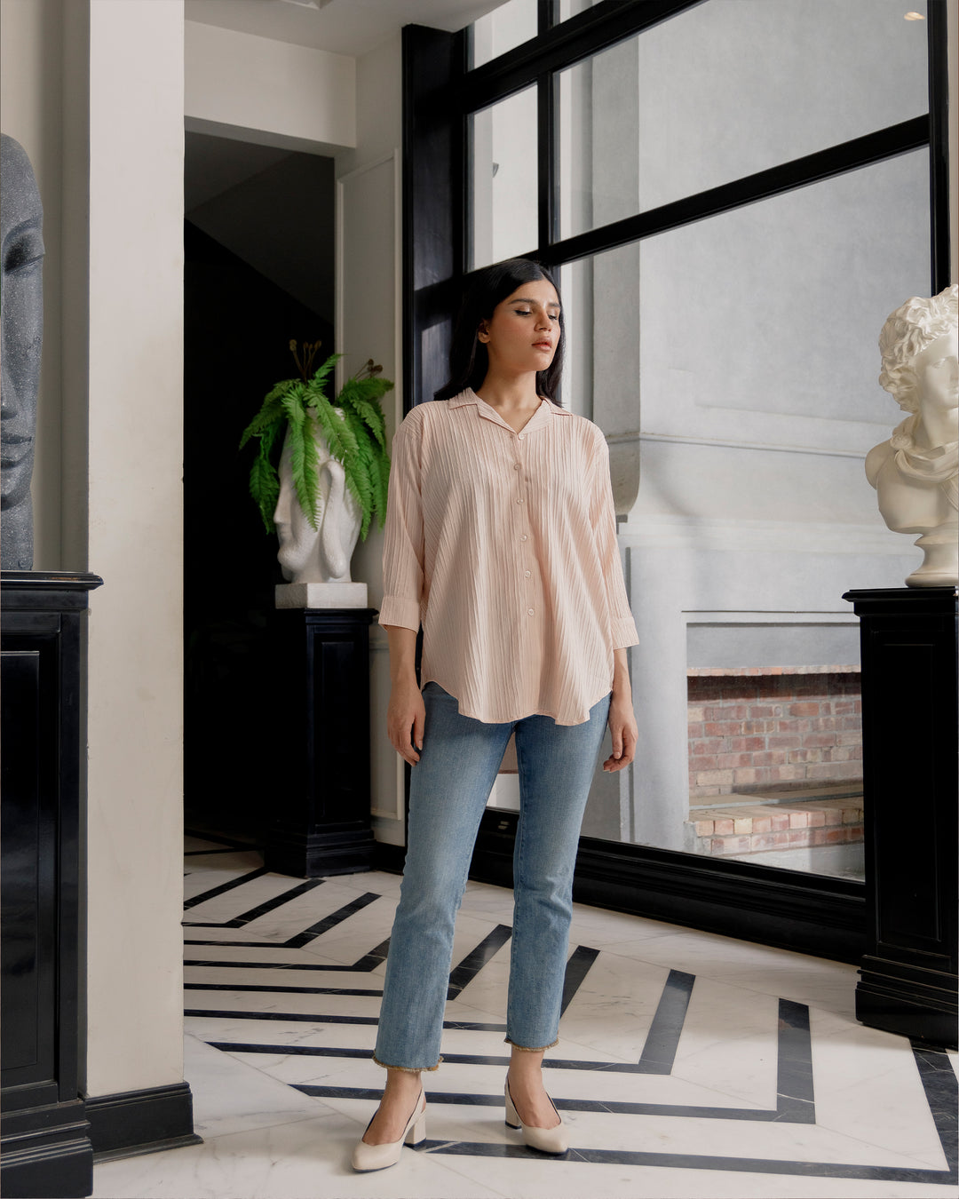 Rosé Cuban Collar Shirt