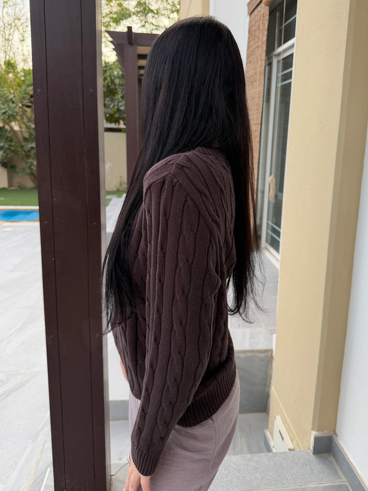 Women’s Brown Cable Knit Sweater