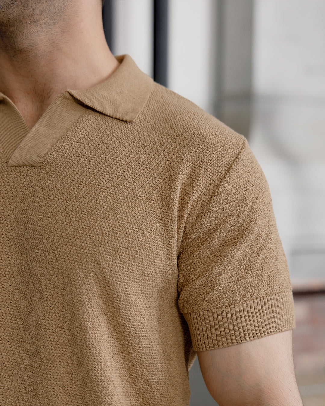 Men’s Camel Textured Knit Polo