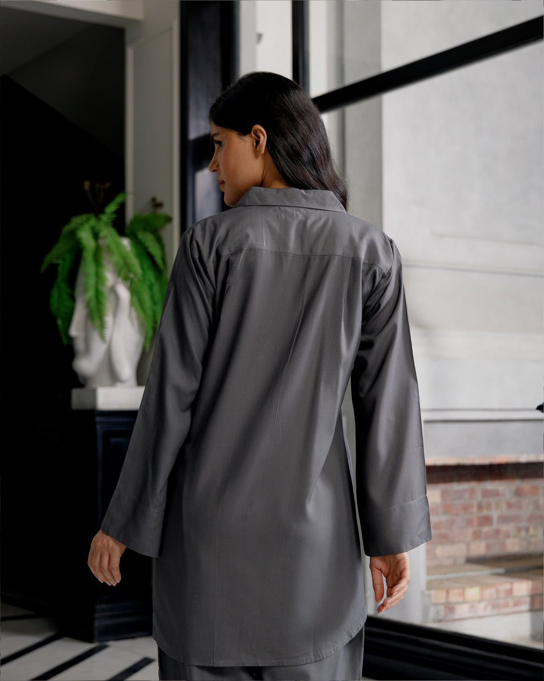 Charcoal Cuban Collar Co-ord Set