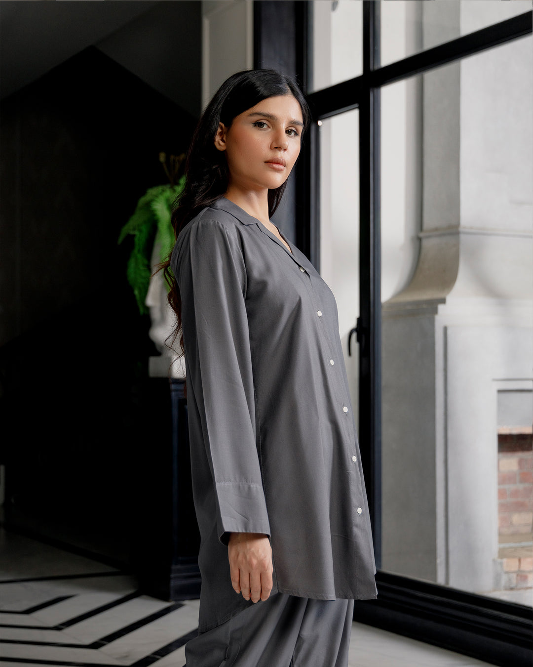 Charcoal Cuban Collar Co-ord Set