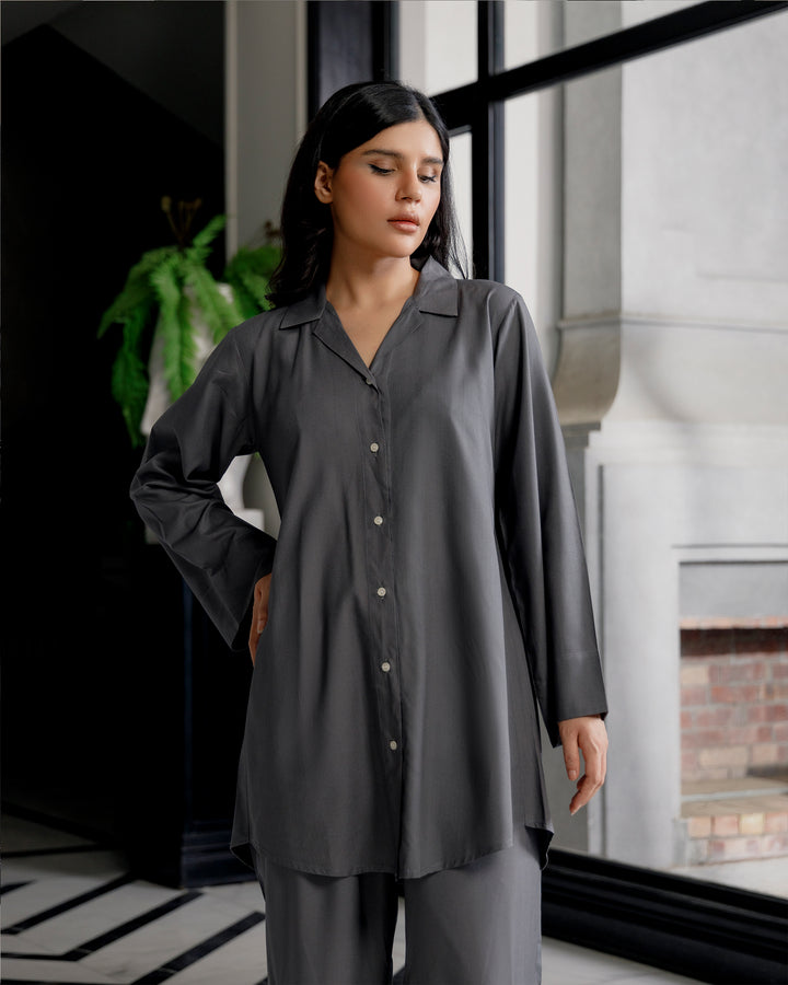 Charcoal Cuban Collar Co-ord Set