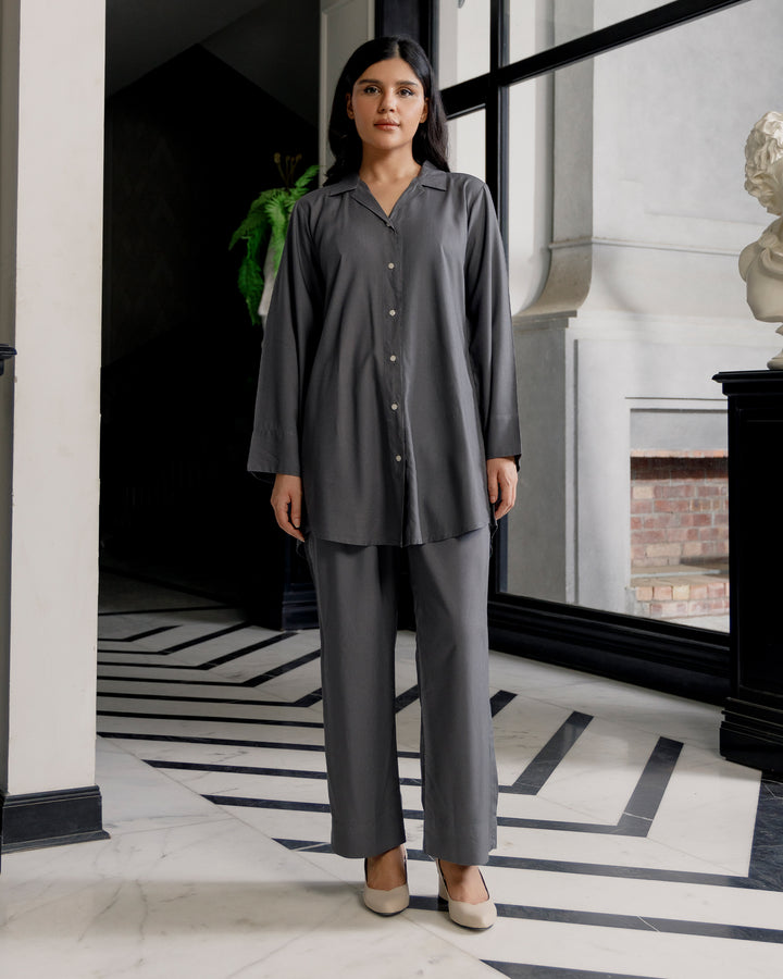 Charcoal Cuban Collar Co-ord Set