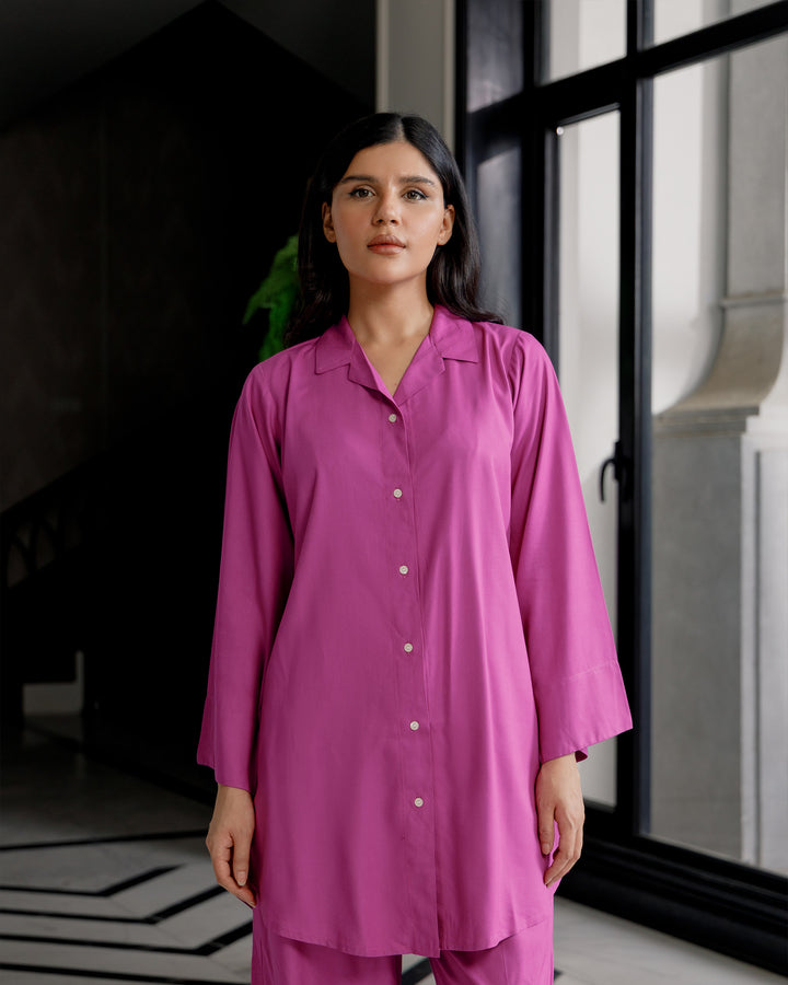 Fuchsia Cuban Collar Co-ord Set