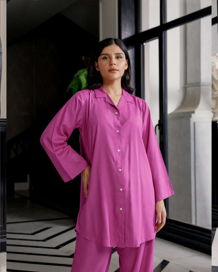 Fuchsia Cuban Collar Co-ord Set