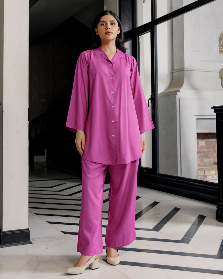 Fuchsia Cuban Collar Co-ord Set