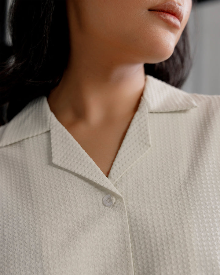 Ivory Textured Cuban Collar Shirt